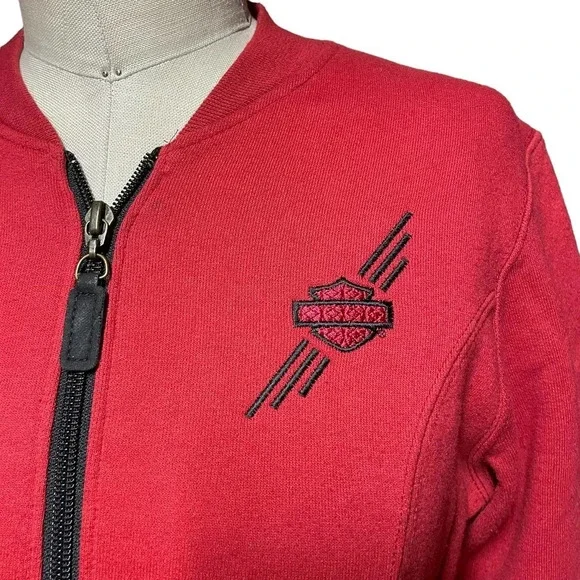 Harley Davidson Logo Embroidered Zip-Up Sweatshirt Jacket Red‎ Black Size Small - Picture 4 of 10